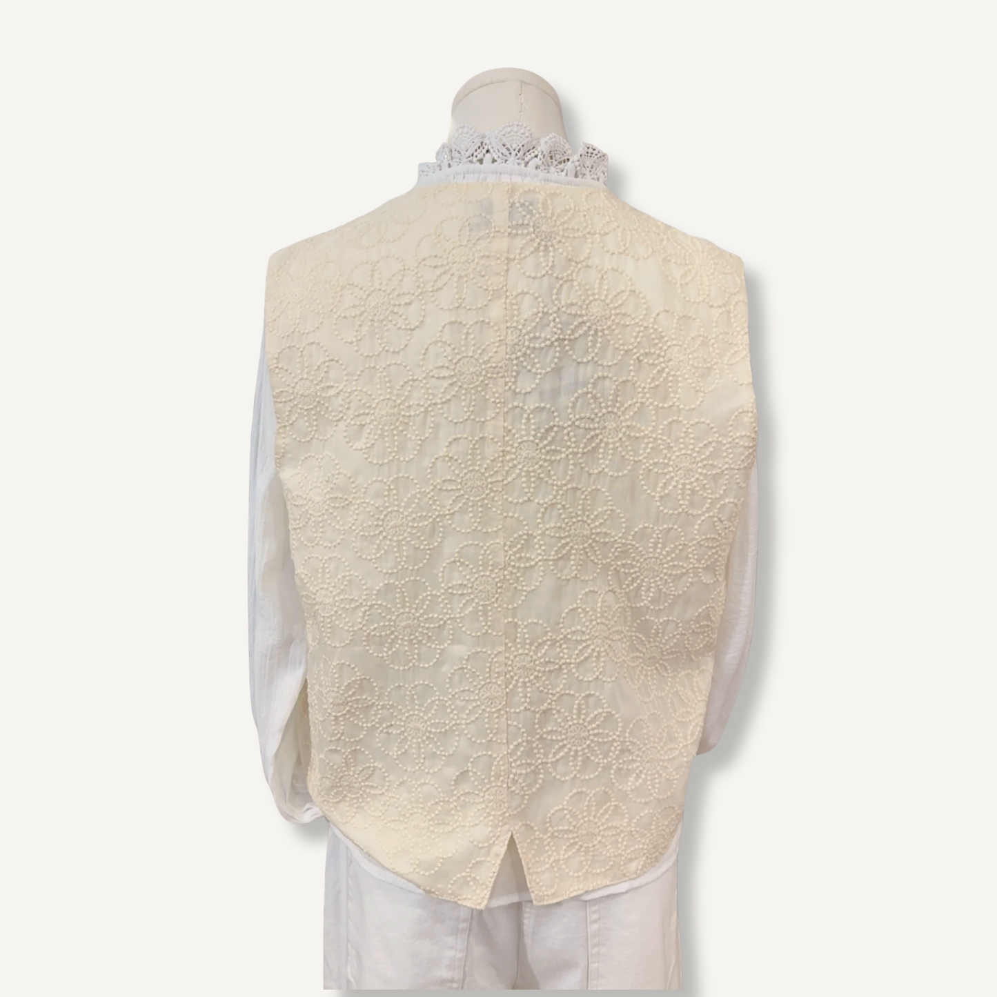 Gilet double face dos broderie fleur beige devant Beige