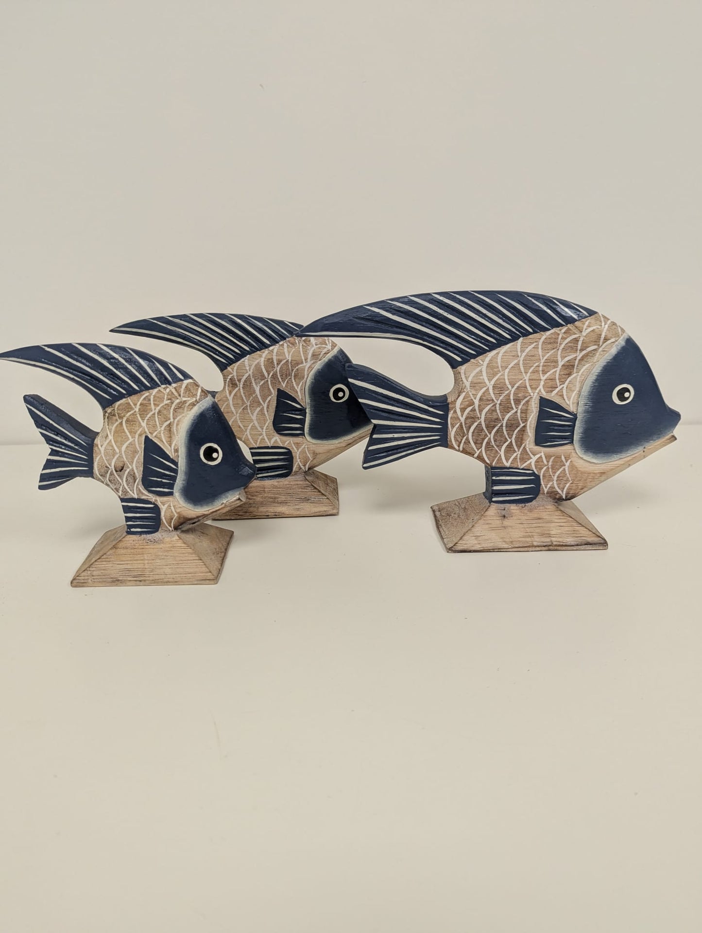Poisson sur socle bois & Bleu S