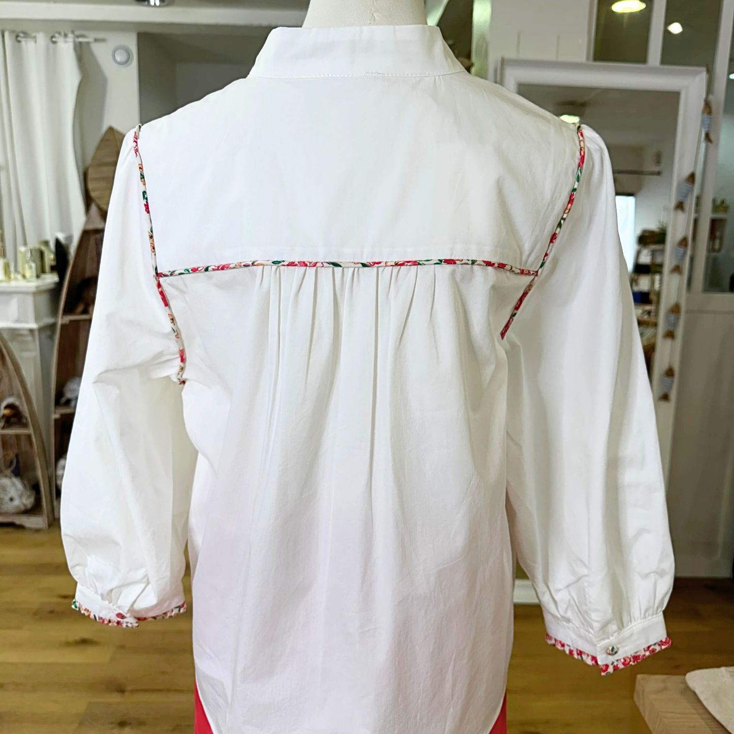Chemise col mao liseret bouton liberty Blanc