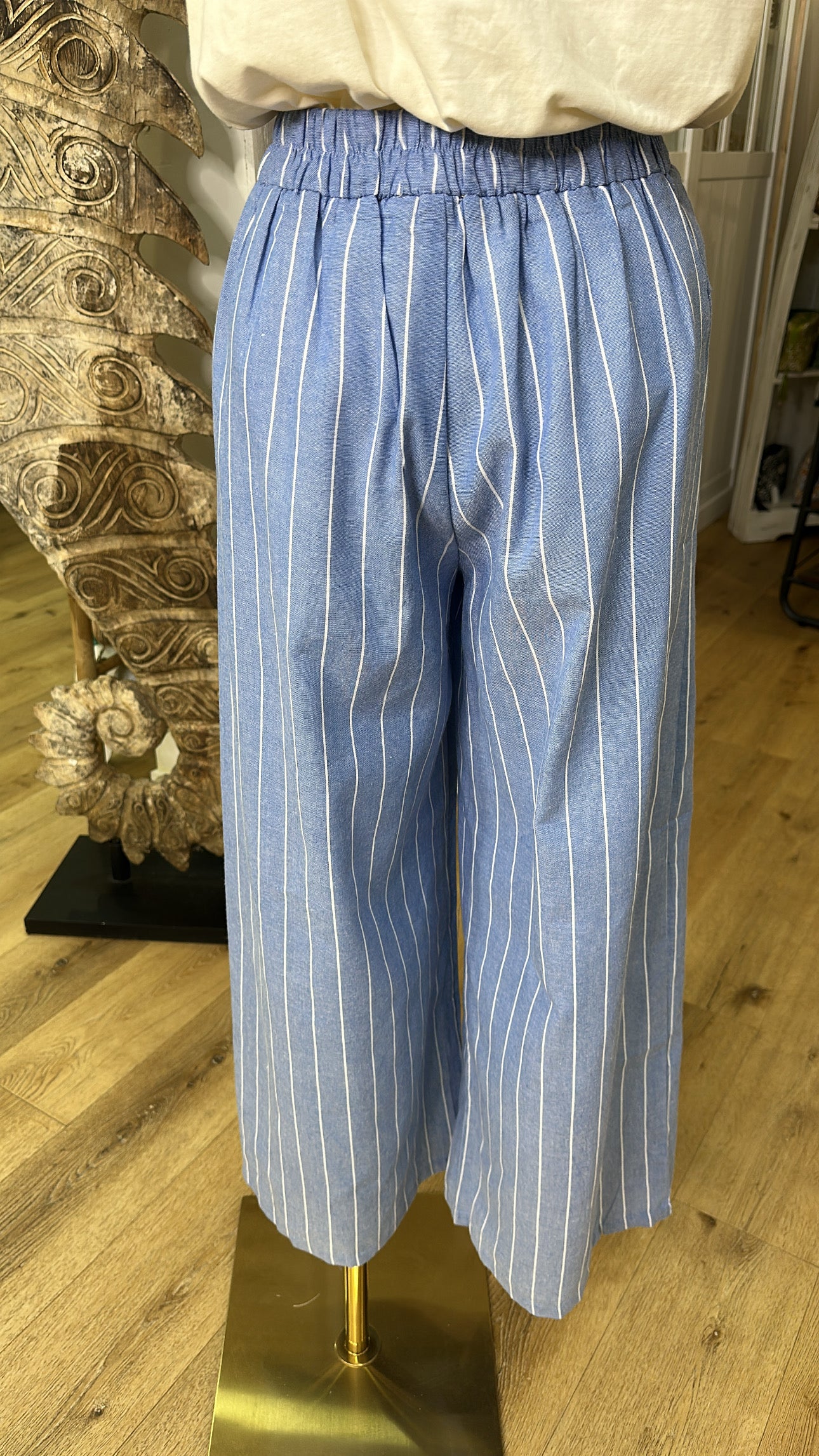 Pantalon leger rayure blanche Bleu