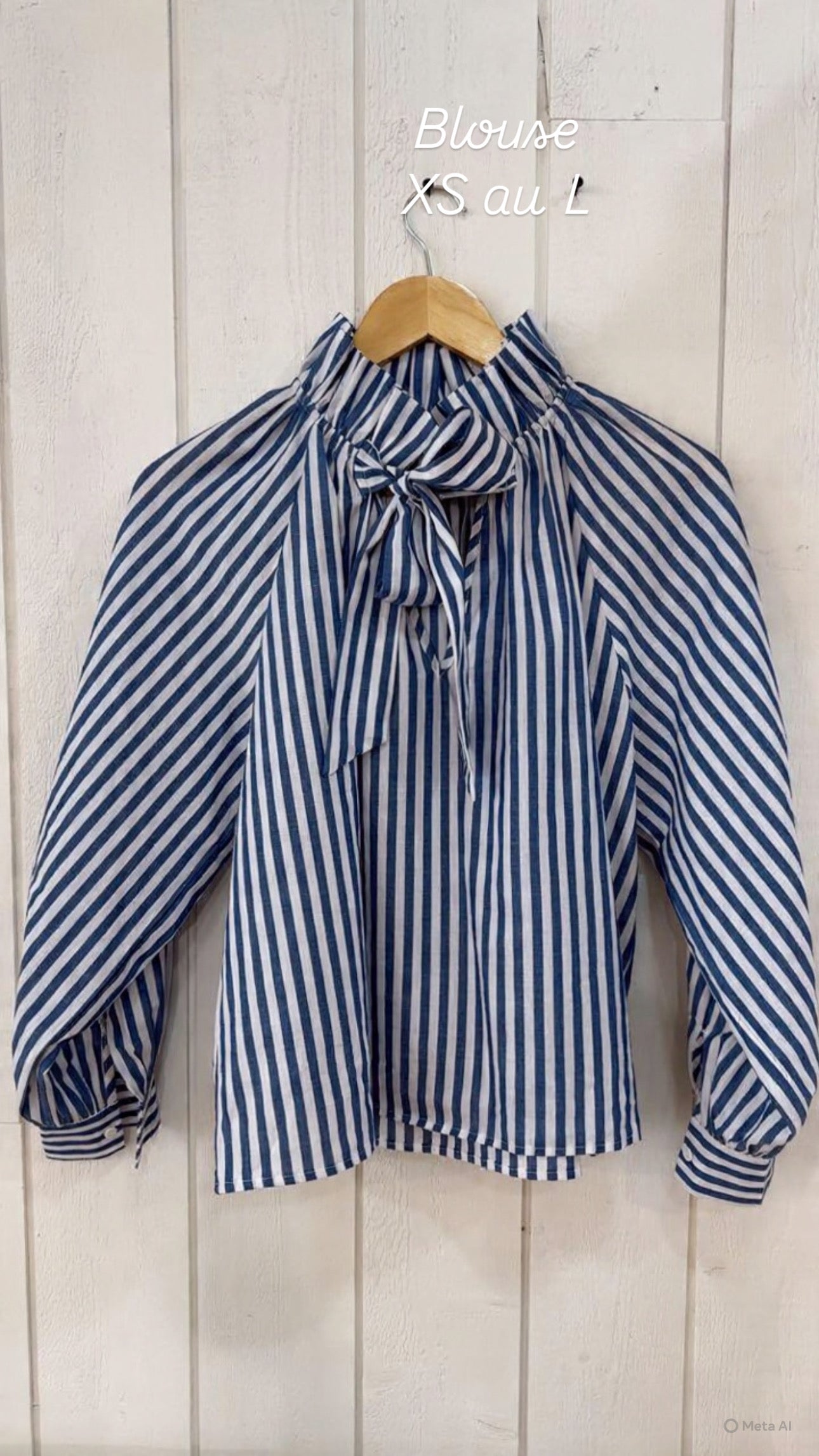Blouse col plissé motif Rayure Jeans
