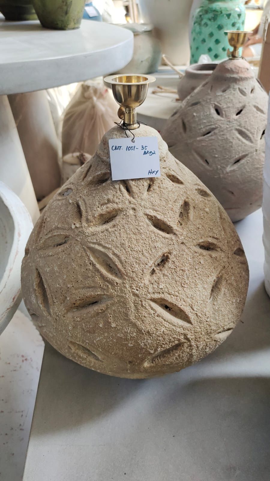 Lampe artisanale Bali – Poterie naturelle beige (Ø35 cm)