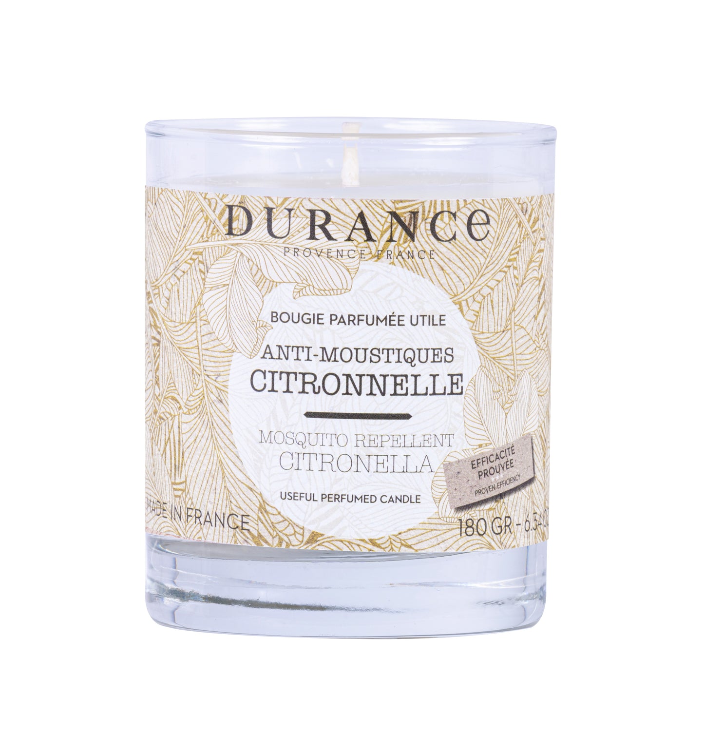 Bougie parfumée utile 180 gr Anti-moustiques Citronnelle