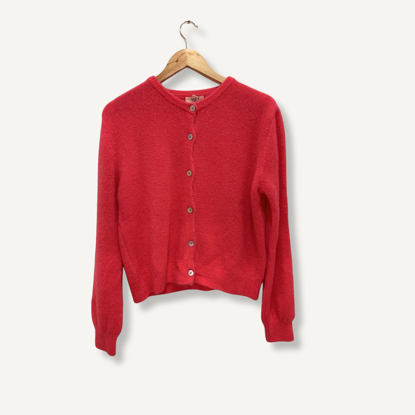 Gilet col rond bouton nacre Rose