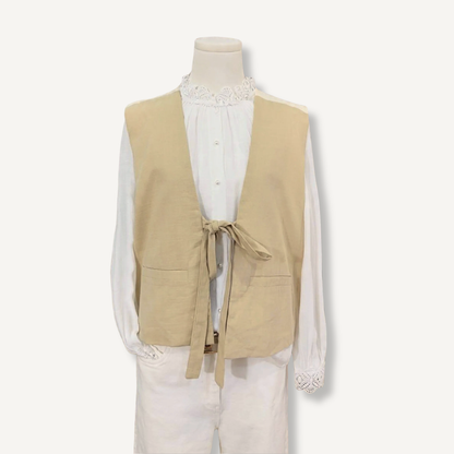 Gilet double face dos broderie fleur beige devant Beige