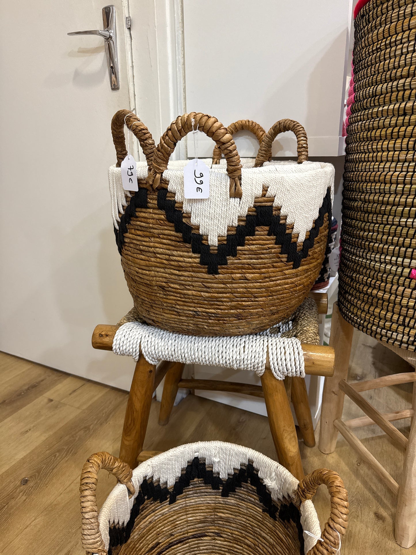 Panier corde cemphuk tressé blanc et Noir M