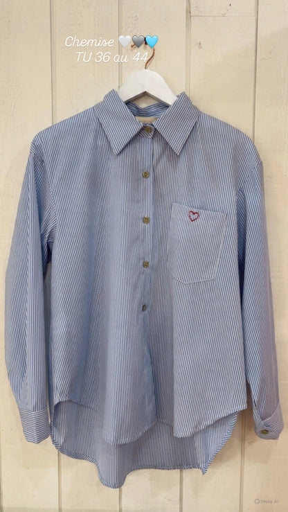Chemise rayé poche dos ecriture  st tropez  Ciel