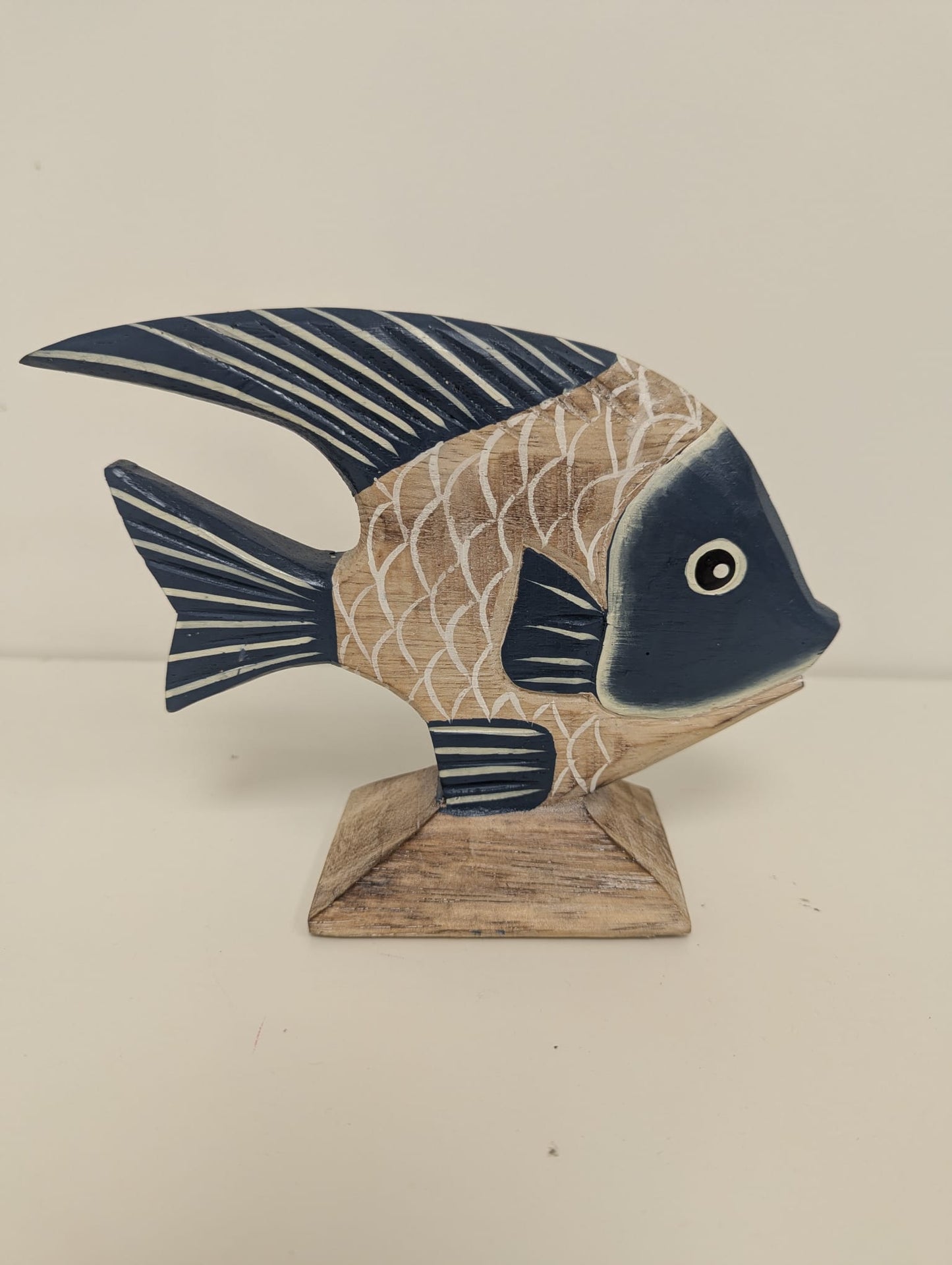 Poisson sur socle bois & Bleu M