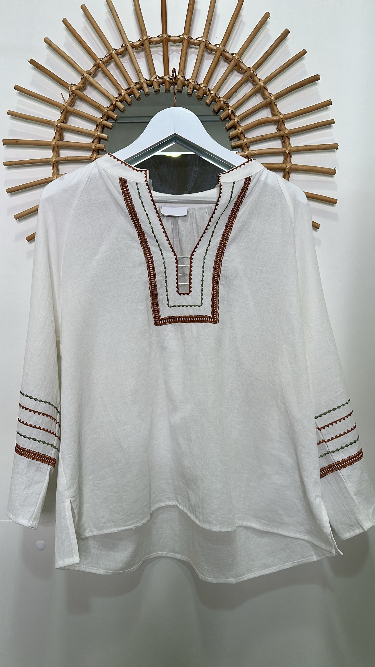 Blouse liseret camel kaki Blanc