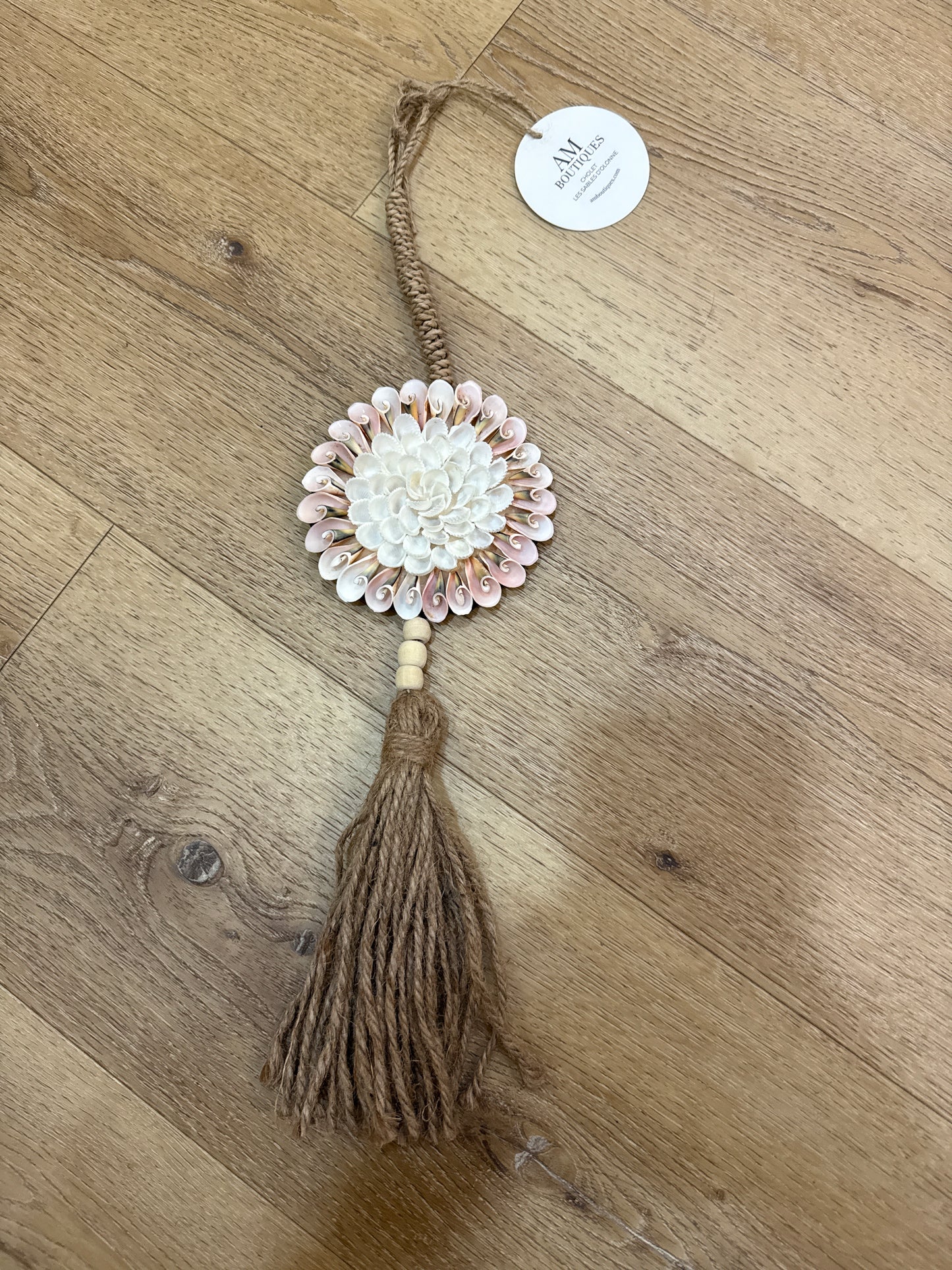 Suspensieur Rond coquillage blanc rose