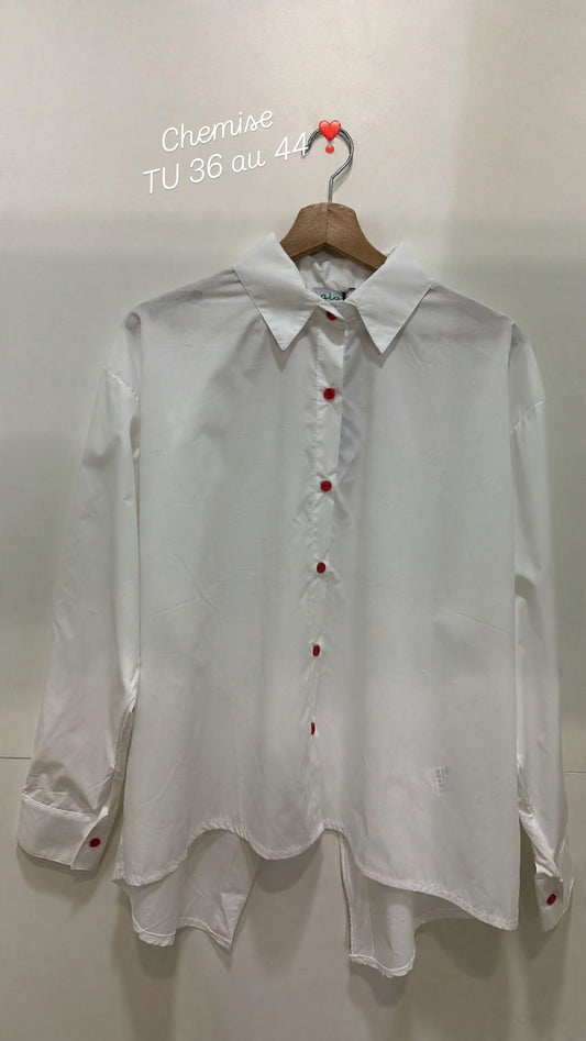 Blouse over boutons rouge Blanc