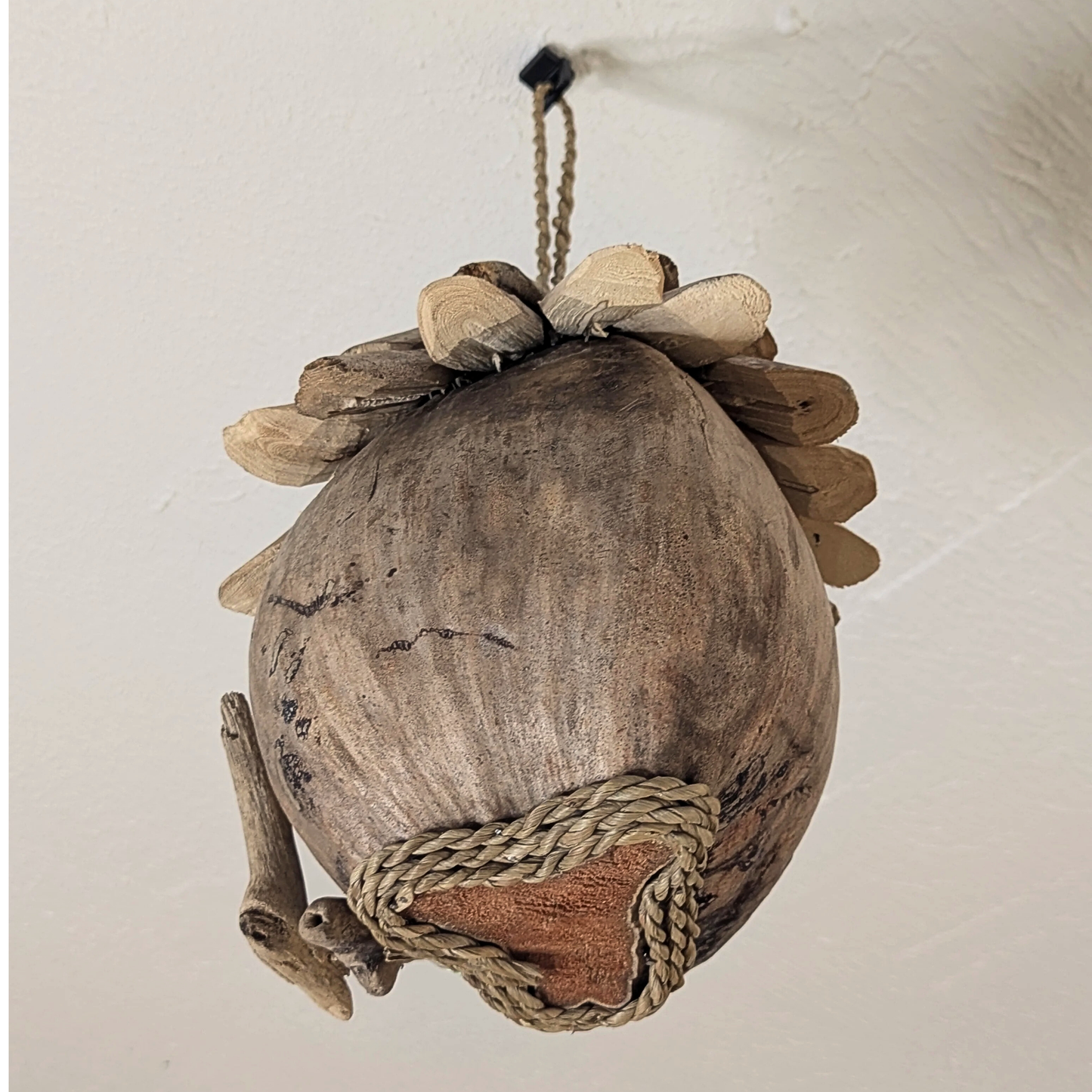 Nichoir en noix de coco décor Bois flotté