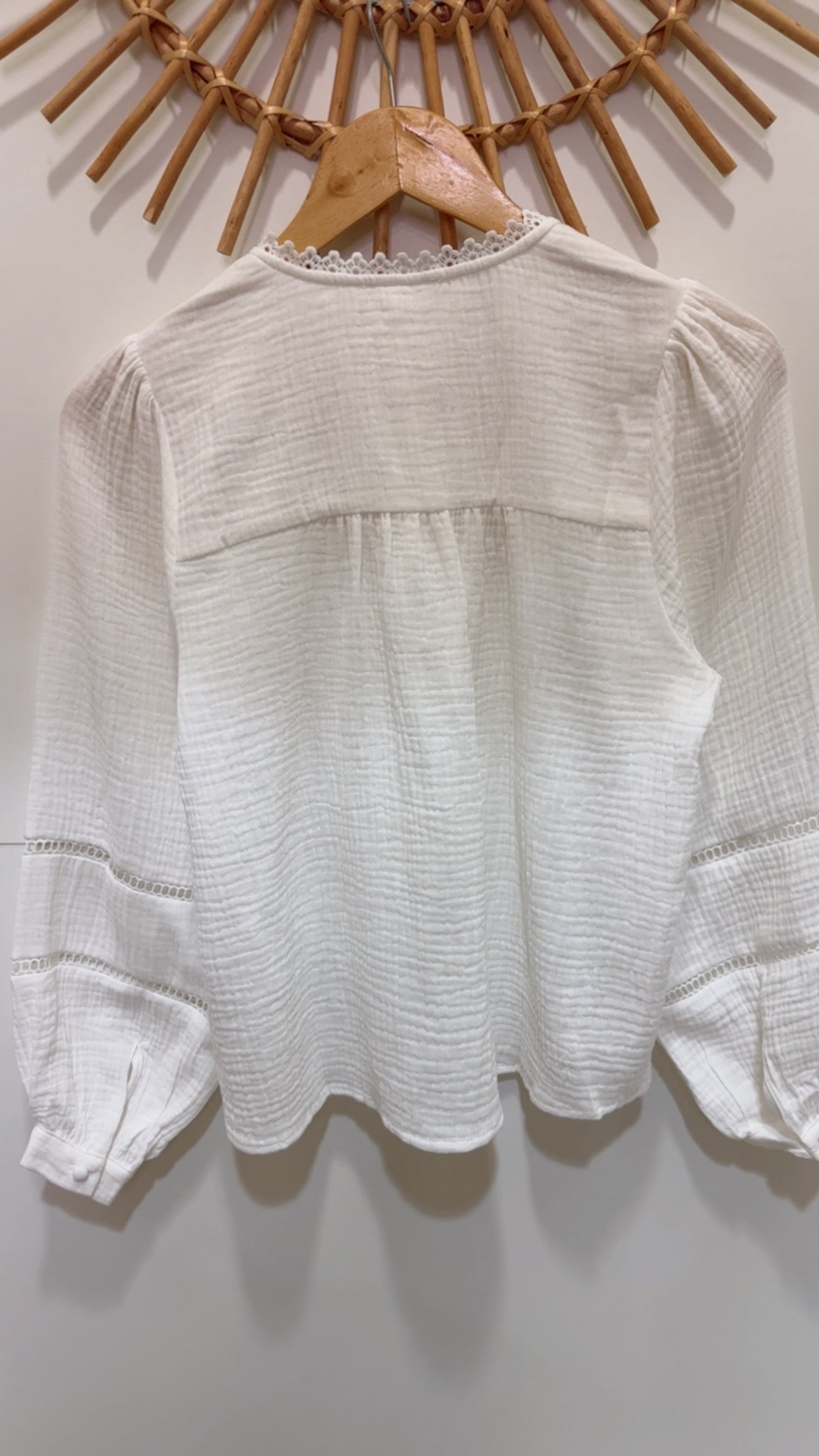 Chemise gaz de coton ajouré dentelle Blanc