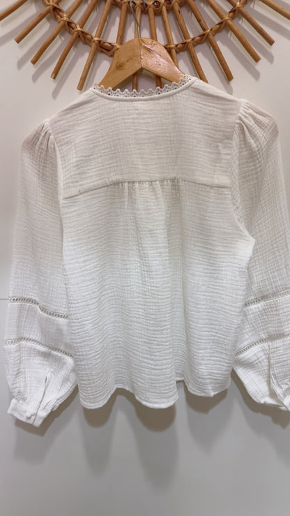 Chemise gaz de coton ajouré dentelle Blanc