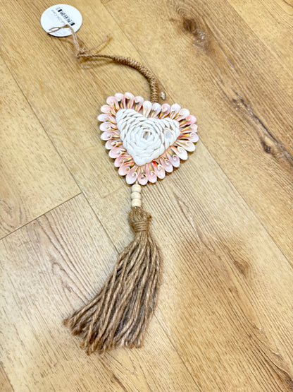 Suspensieur Cœur coquillage blanc rose
