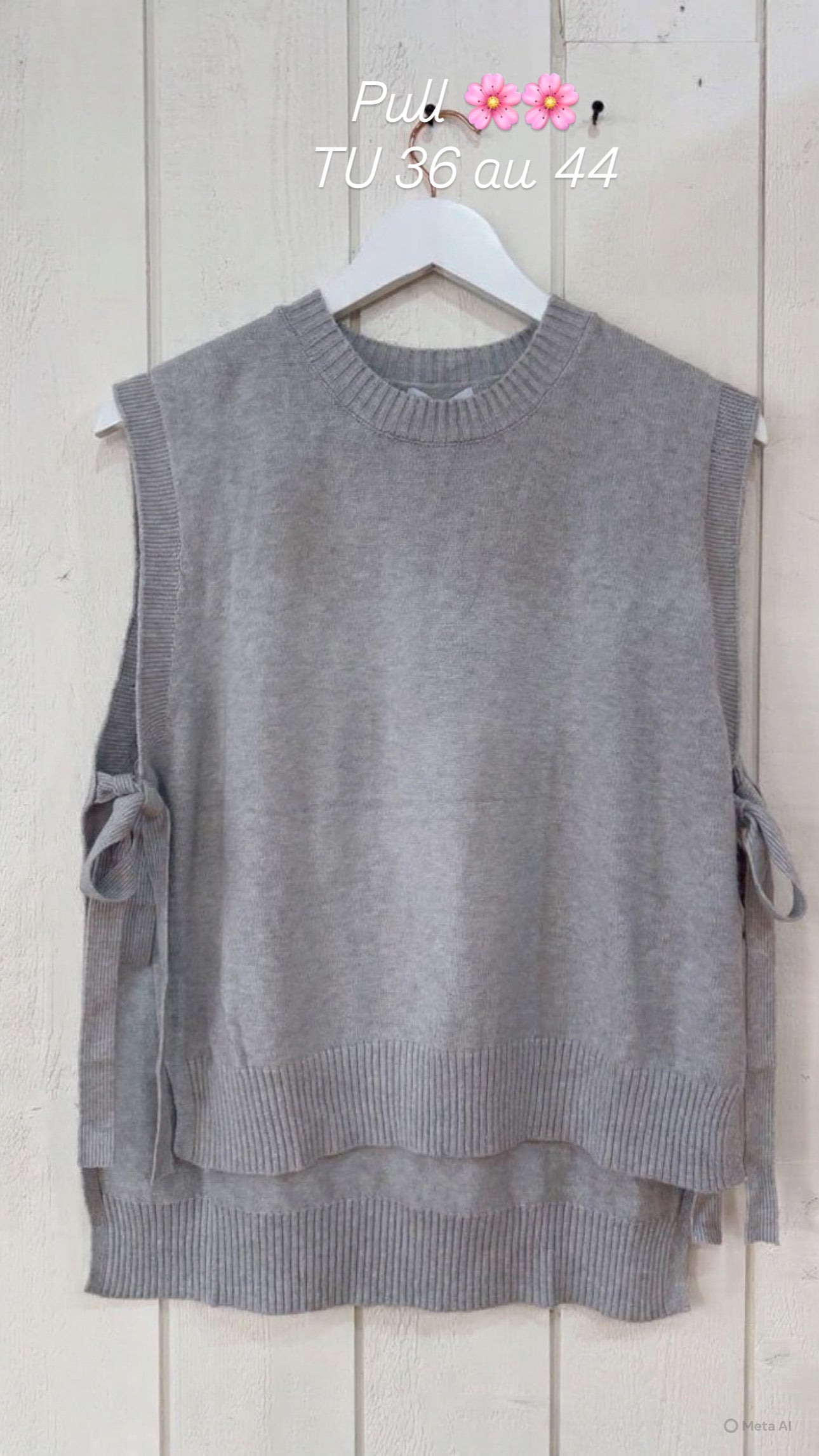 Pull sans manches avec lien col rond Gris