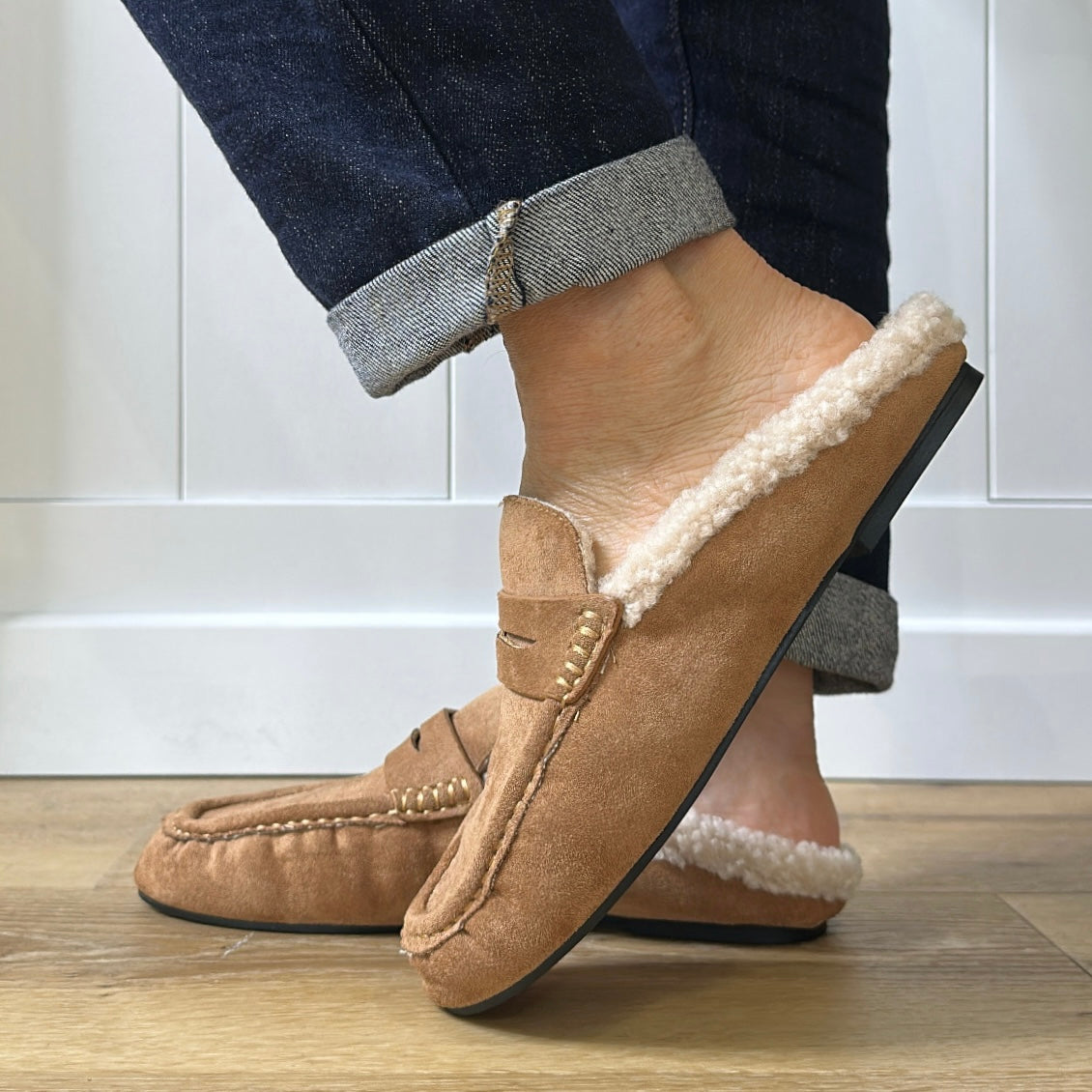 Mules mocassins fourrées Camel