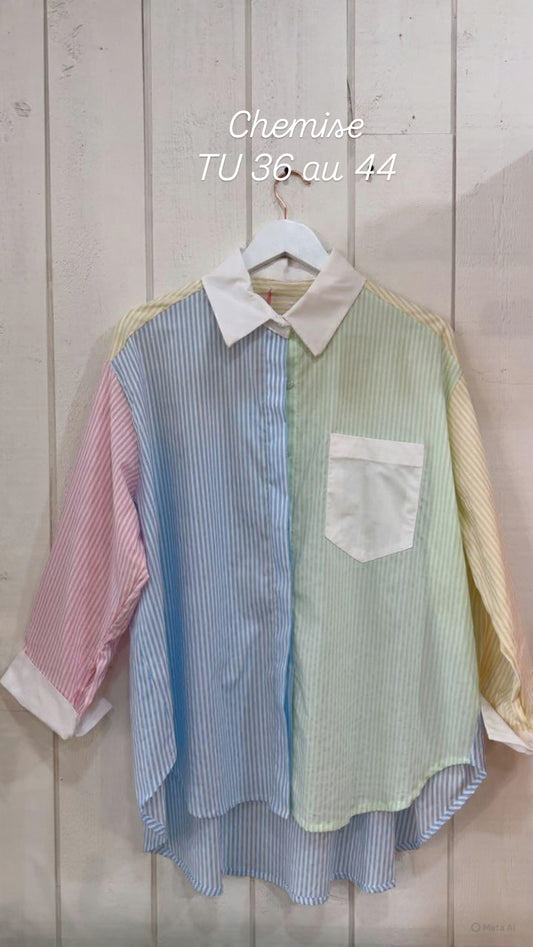 Chemise patchwork poche rayure Multicolor