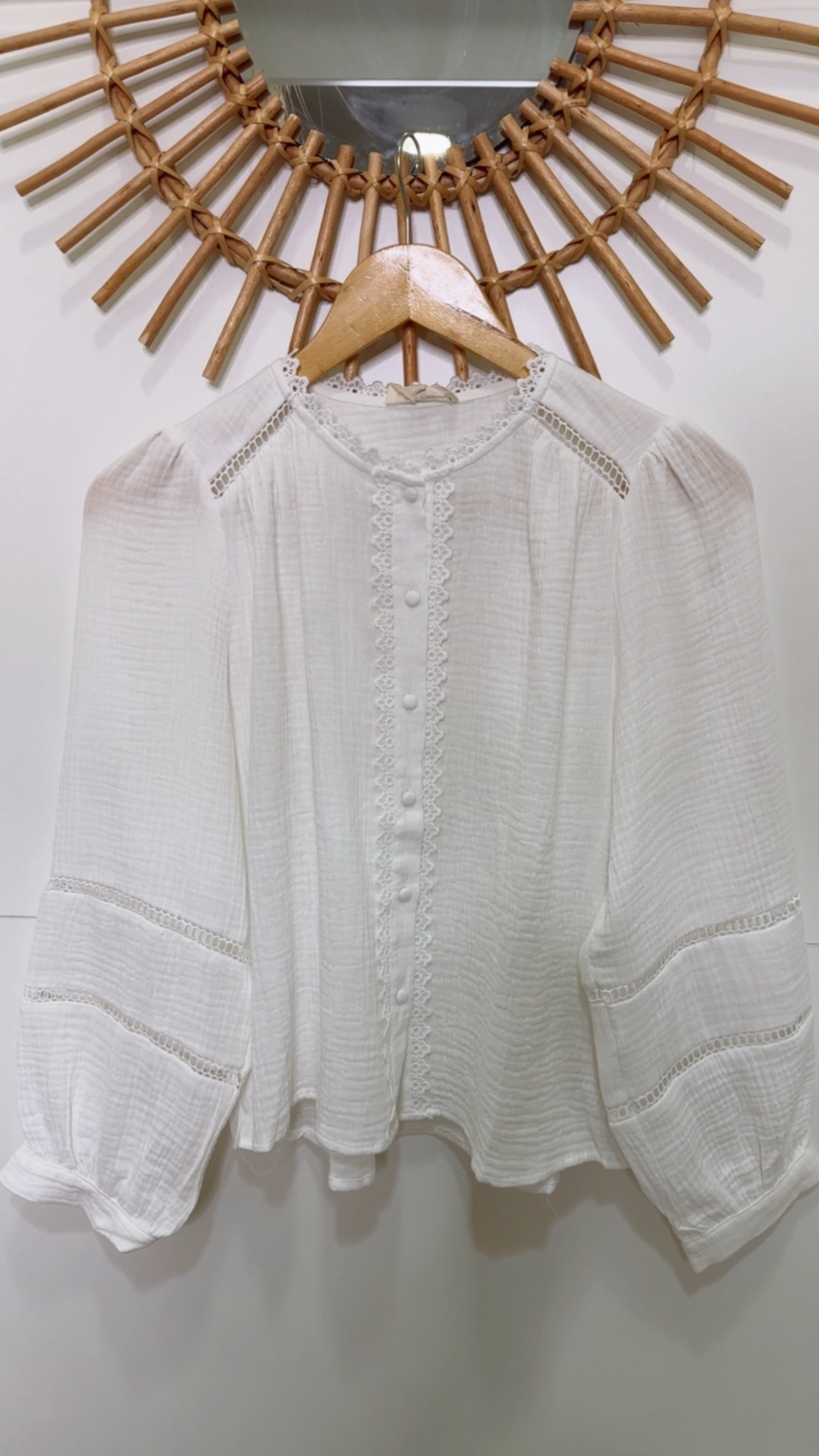 Chemise gaz de coton ajouré dentelle Blanc