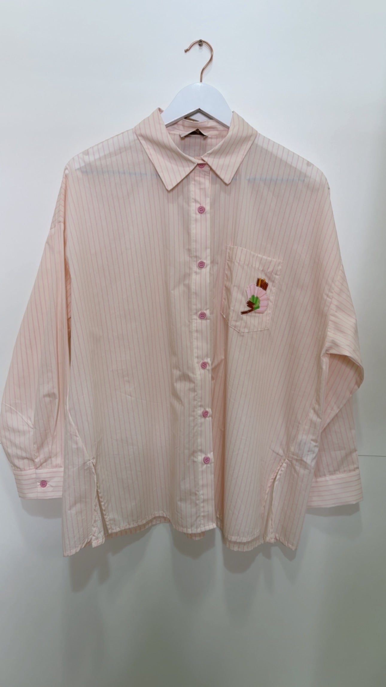 Chemise rayure poche Rose