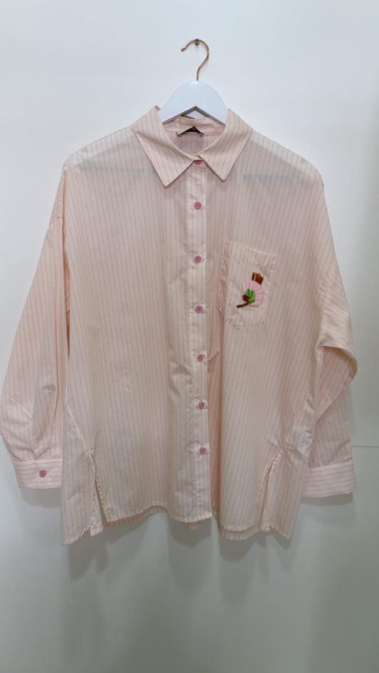 Chemise rayure poche Rose