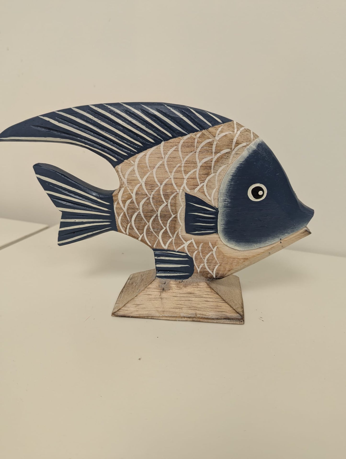 Poisson sur socle bois & Bleu M