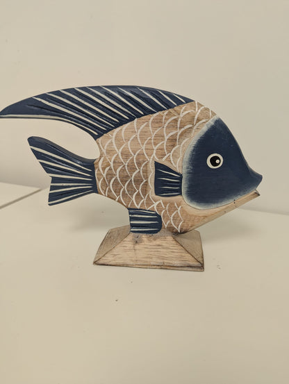 Poisson sur socle bois & Bleu M