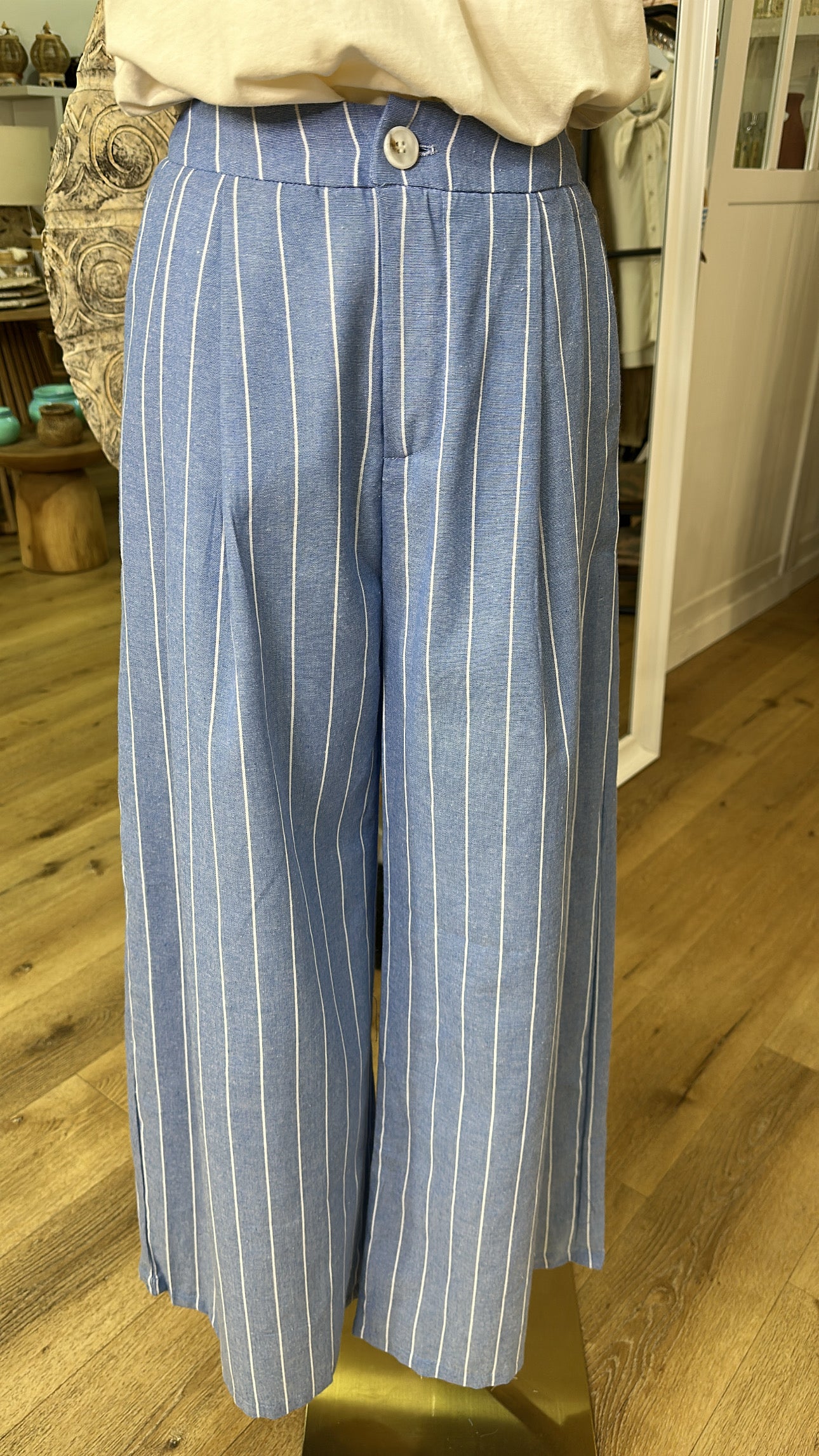 Pantalon leger rayure blanche Bleu