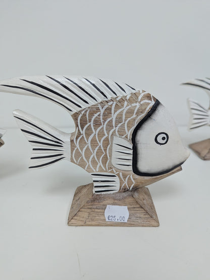 Poisson sur socle bois & blanc L