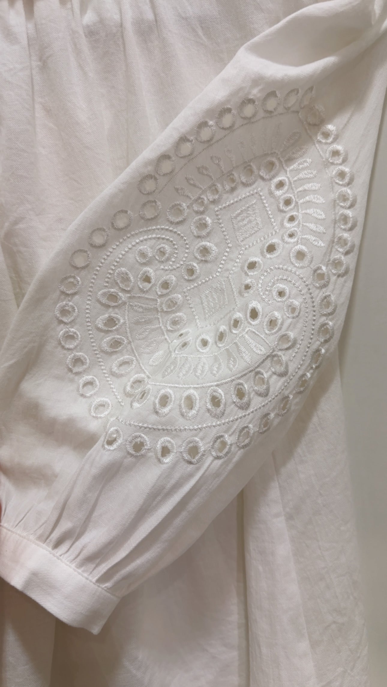 Chemise manche broderie ajourée col Blanc