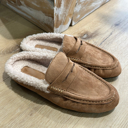 Mules mocassins fourrées Camel