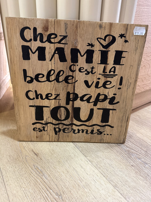 Panneau mural "Chez mamie" 30×30 cm