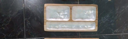 Plateau rectangulaire bois & coquillage – 30×16 4 compartiment