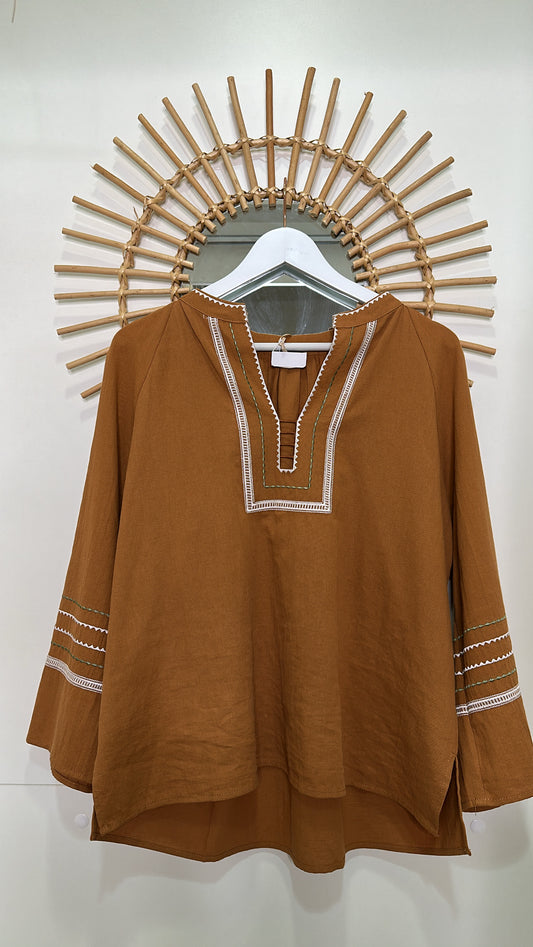 Blouse liseret camel kaki Camel