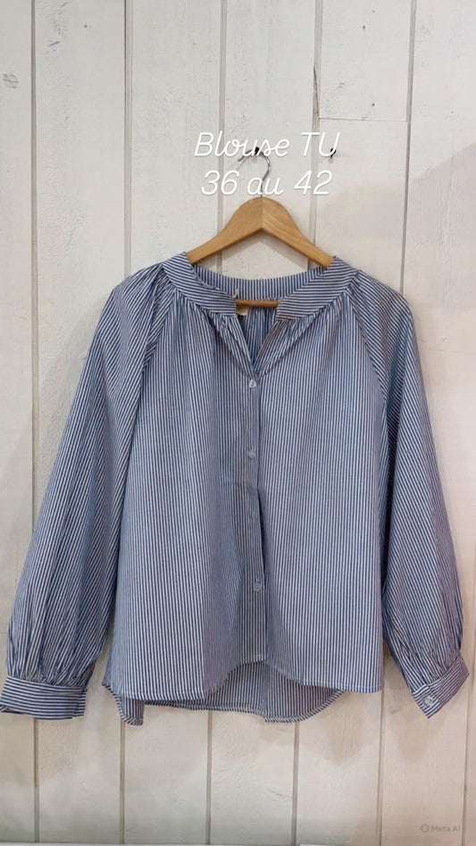 Chemise col mao rayé  Bleu