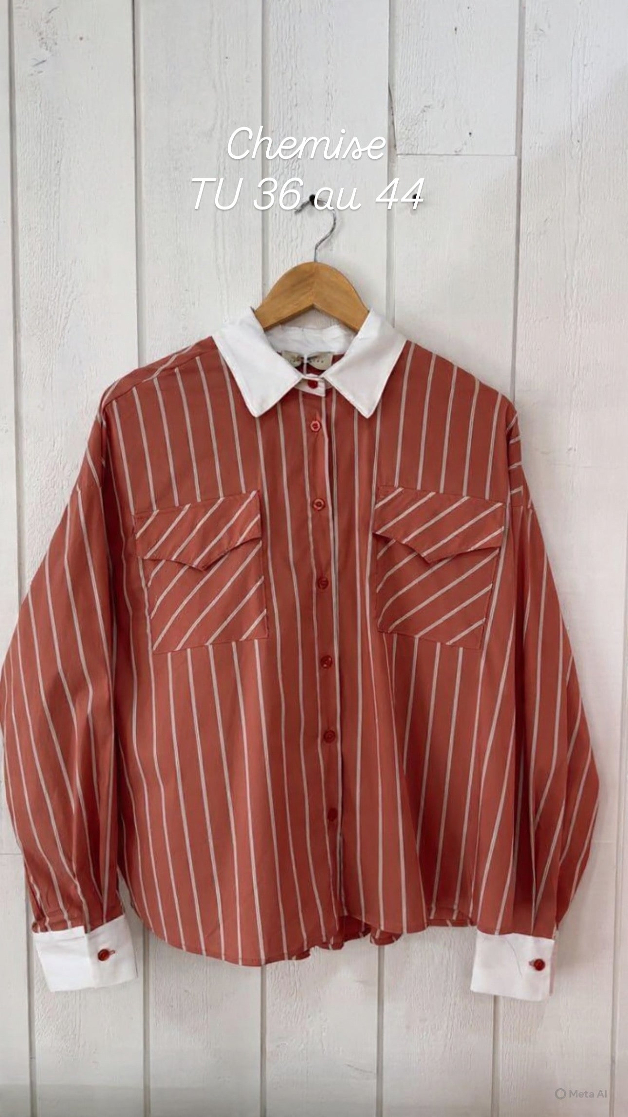 Chemise en popeline rayee Terracotta