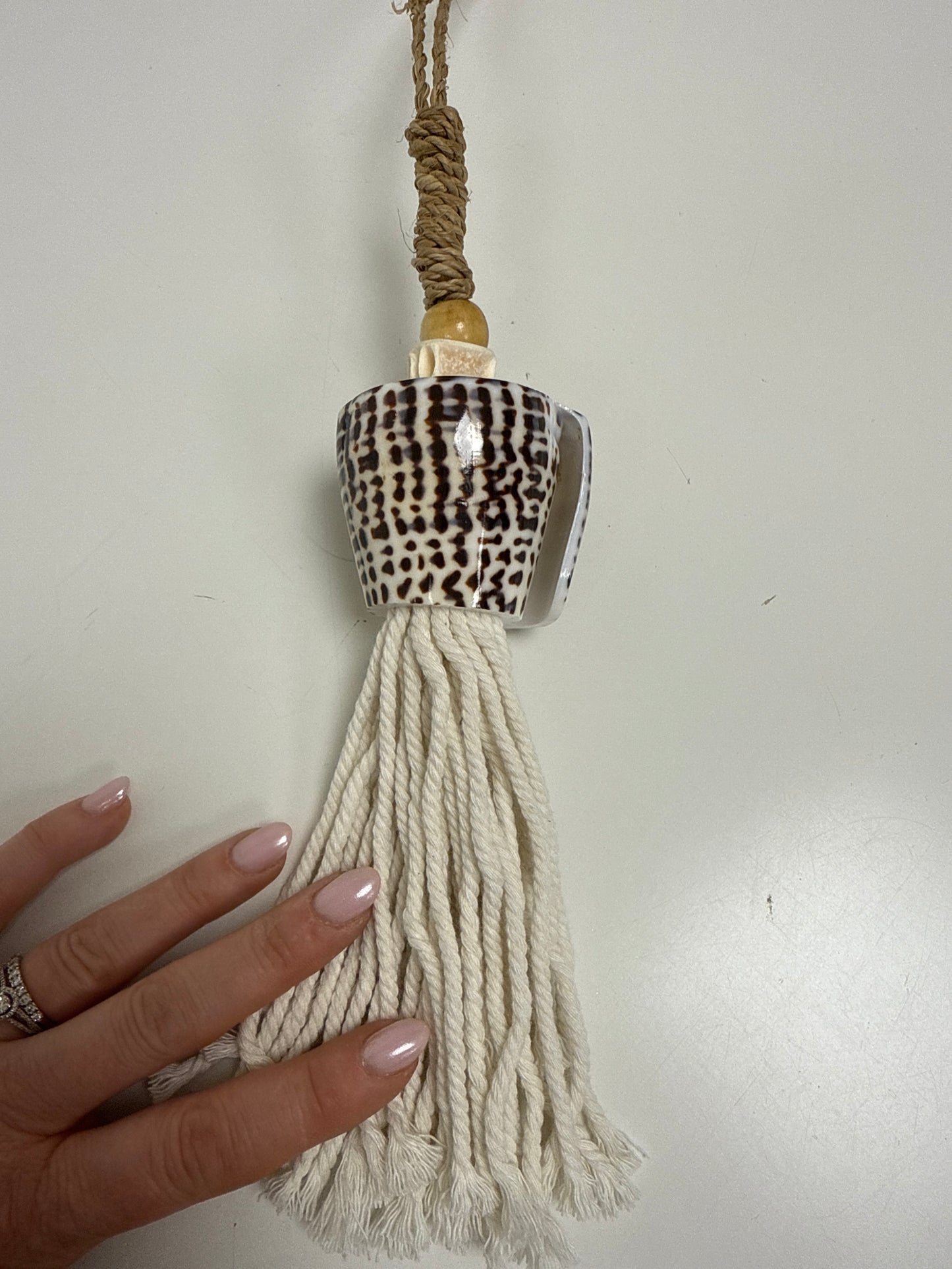 Suspension bois & coquillage Ficelle  Blanc 50 cm