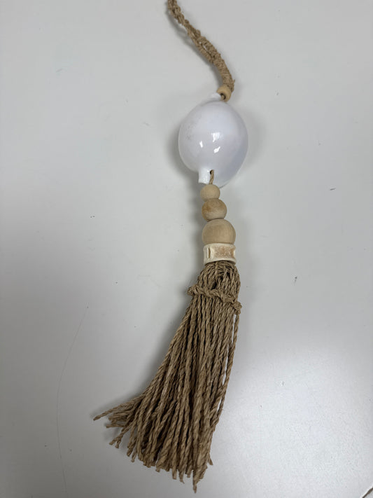 Suspension bois & coquillage Blanc  Naturelle 50 cm