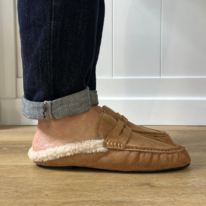 Mules mocassins fourrées Camel