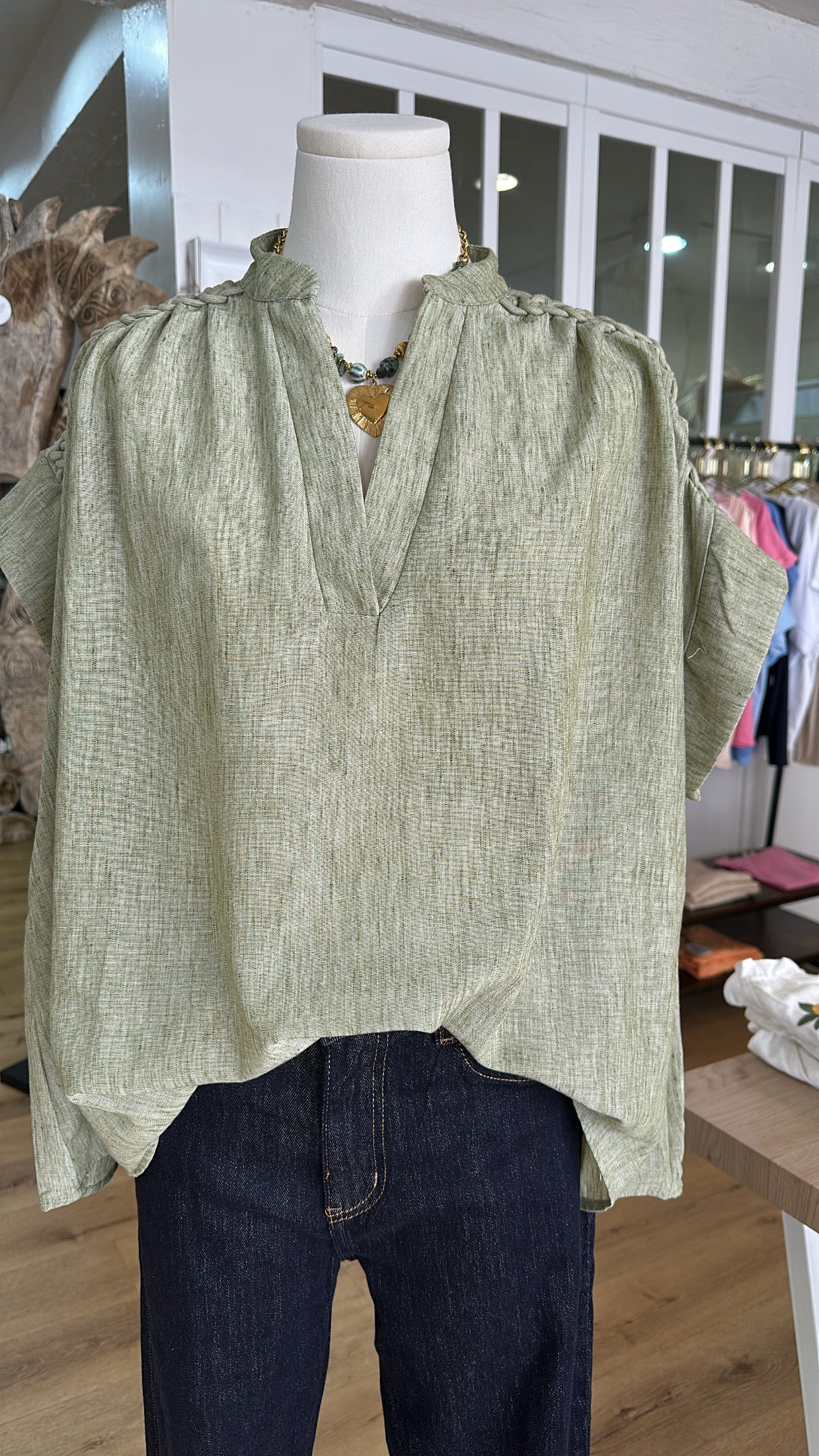 Blouse détail tressé Kaki