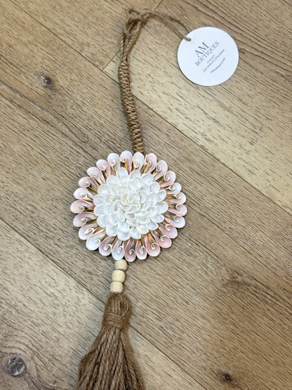 Suspensieur Rond coquillage blanc rose