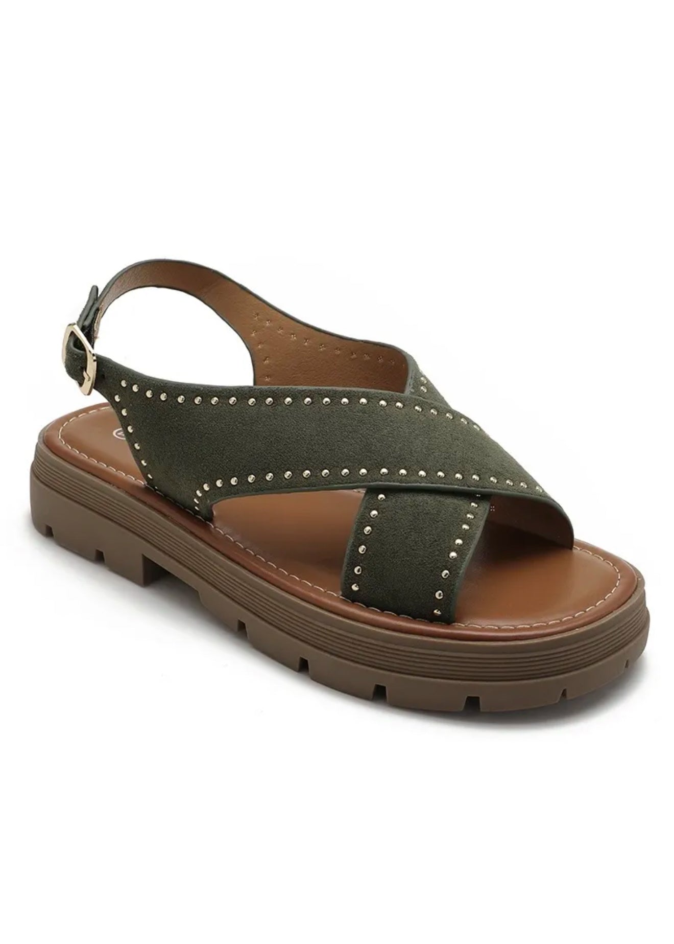Sandalette plateforme clou doré Kaki