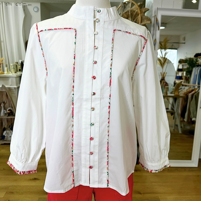 Chemise col mao liseret bouton liberty Blanc