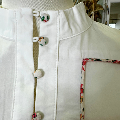 Chemise col mao liseret bouton liberty Blanc