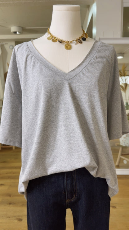 T-shirt coeur dentelle Gris