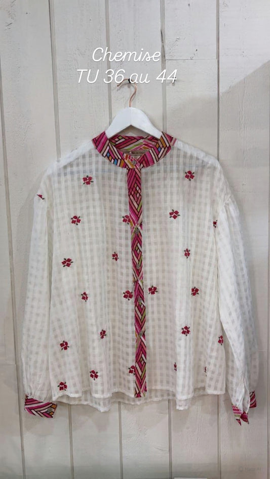 Chemsie bord cote rose fleur Blanc