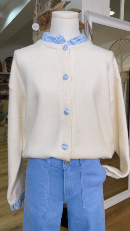 Gilet boutonne col chemise integre Ciel