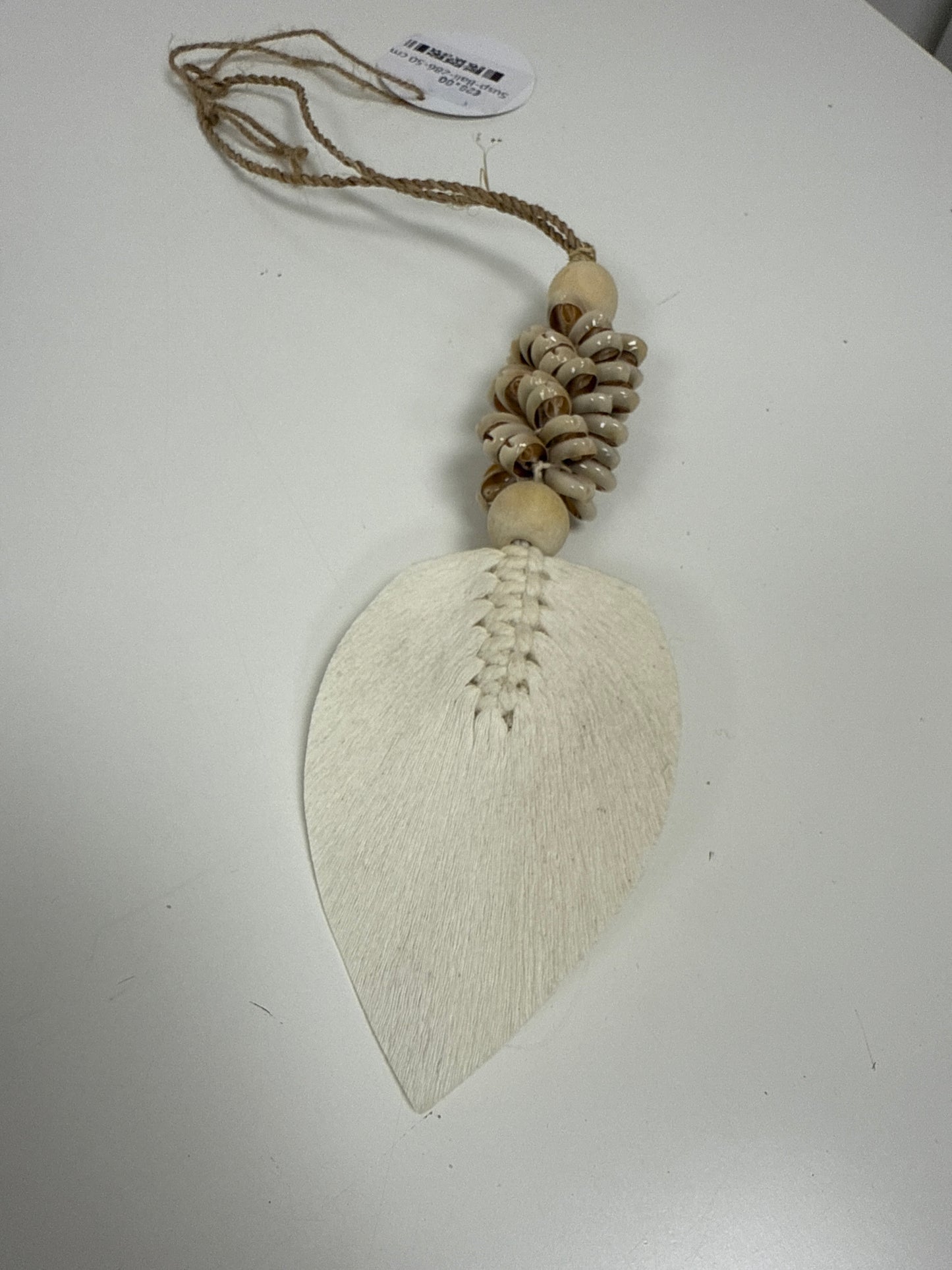 Suspension bois & coquillage plume  Blanc 50 cm