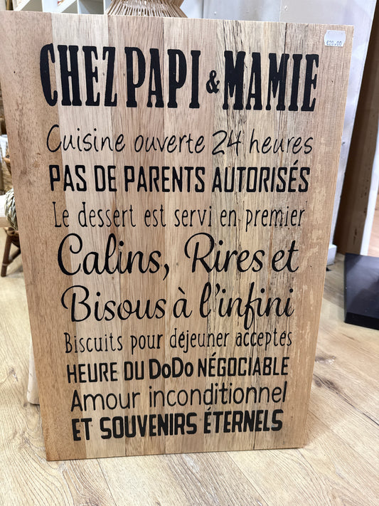 Panneau mural "Chez papi & mamie" 40×60 cm