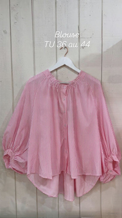 Blouse rayure manche ballon  Rose